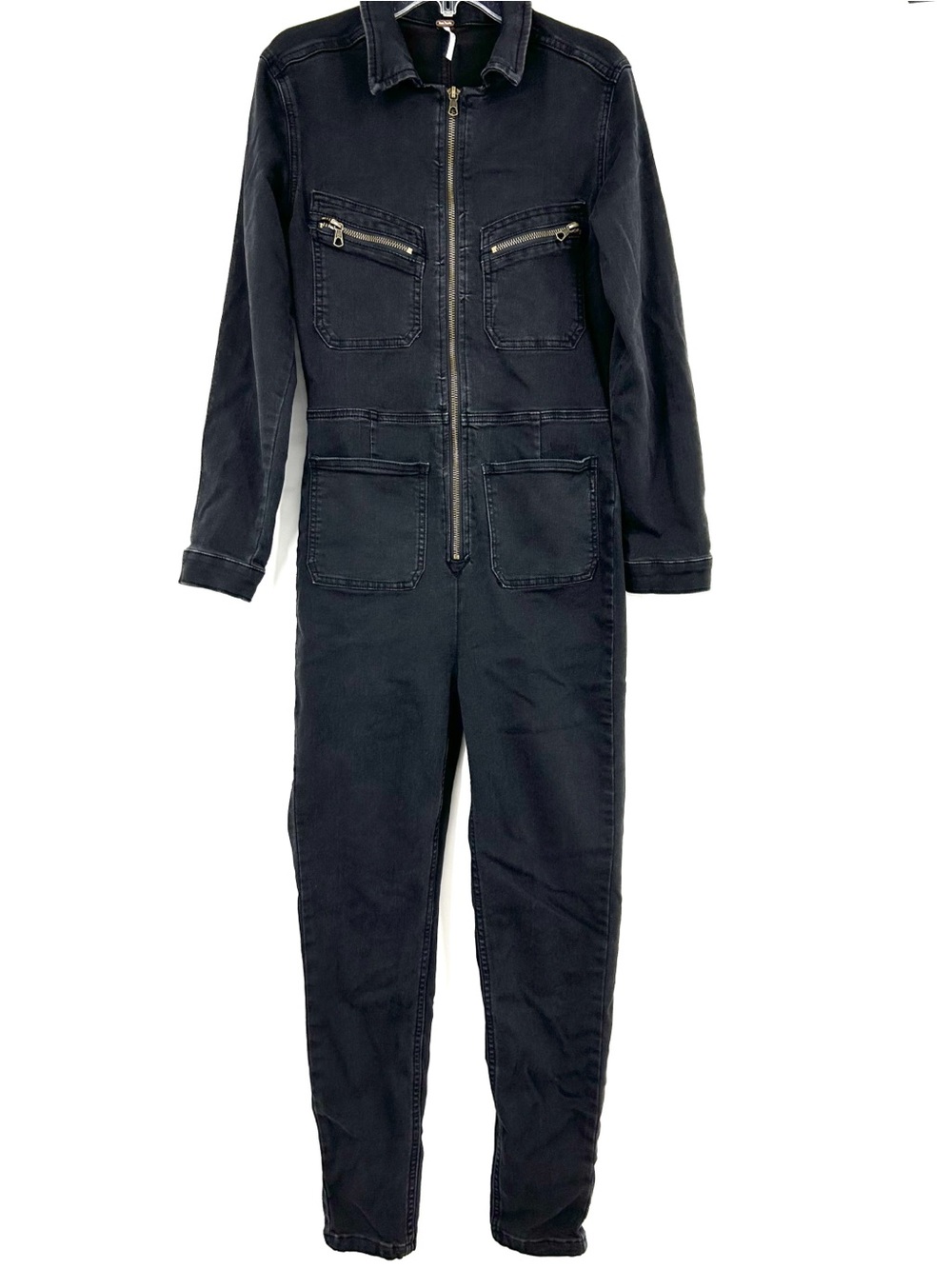 Free People Lennox Jumpsuit Black Denim Long Sleeve